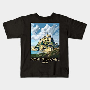 A Vintage Travel Illustration of Mont Saint Michel - France Kids T-Shirt